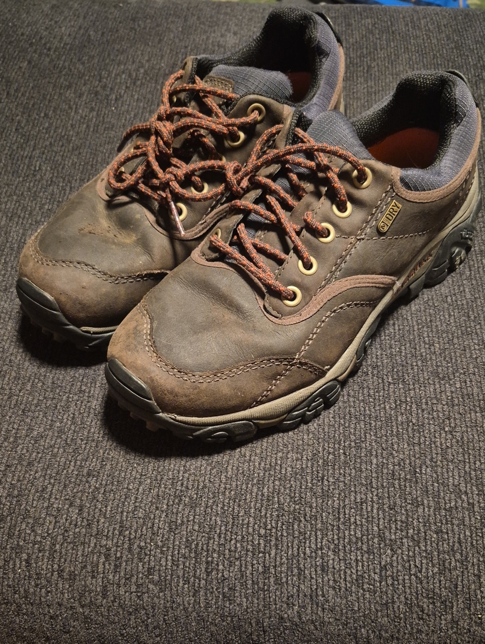 Merrell Brown Leather Hiking Shoes with Orange Accent Laces